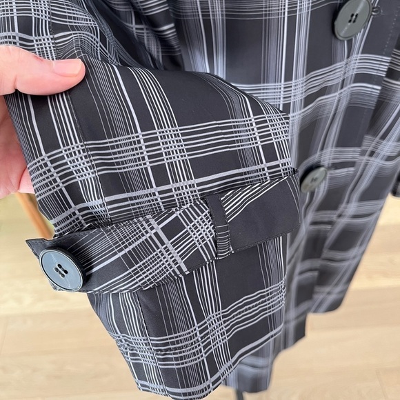 PIZAZZ Spring Jacket Detachable Hood Black Grey Plaid Button Front Neutral - Picture 6 of 16